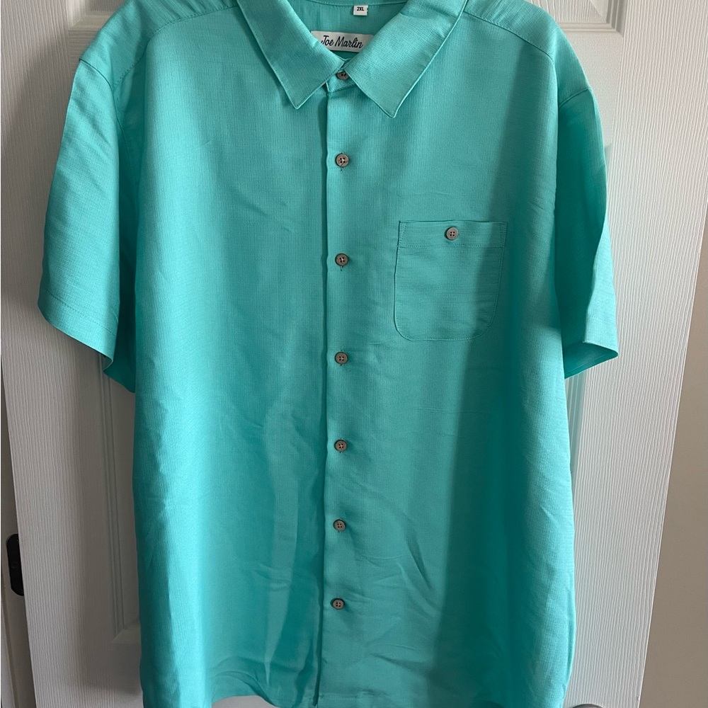 Joe Marlin ‘Tidal Blue’ Men's Short-Sleeve Button-Up Shirt in Turquoise